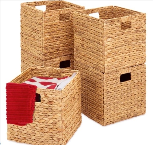 Set of 5 Collapsible Hyacinth Storage Baskets w/ Inserts - 12x12in $119.99 - Lot 343