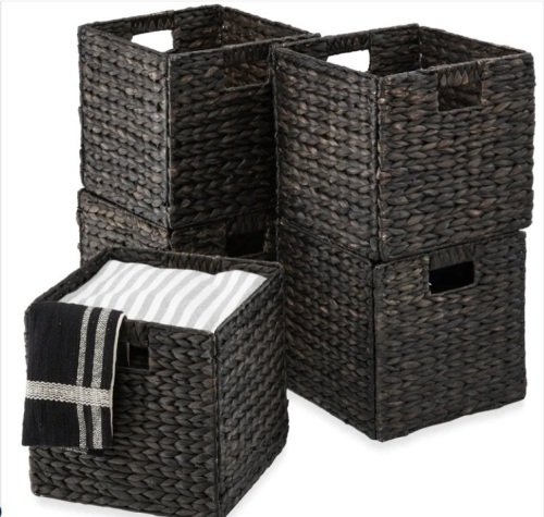Set of 5 Collapsible Hyacinth Storage Baskets w/ Inserts - 12x12in $119.99 - Lot 345