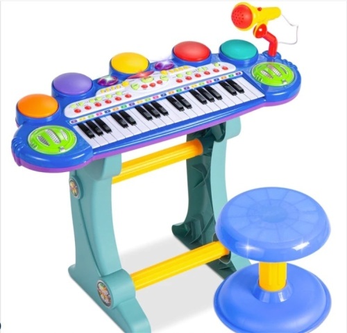 37-Key Kids Electric Keyboard w/ Microphone, Stool $109.99 - Lot 412