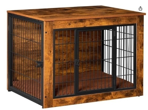 Bigrab Dog Crate Furniture with Thick Cushion, Side End Table Wooden Dog Cage with Double Doors, Chew-Resistant Dog Kennel Dog House Indoor for Small to Large Dog - Lot 304