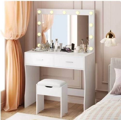 Furmax Makeup Vanity Table Set with Lights and Mirror Vanity Desk with Drawer and Chair, White $239.99 - Lot 816