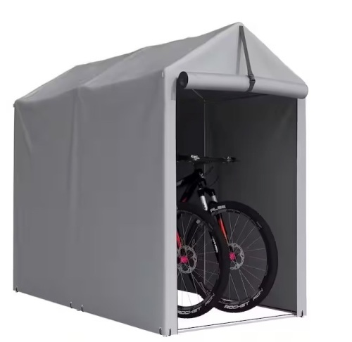 3 ft. W x 6 ft. D x 5 ft. H Peak-Style Silver Portable Garage Shelter for Bike and Patio Storage w/ Roll-up Zipper Door - Lot 356