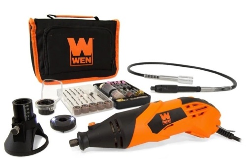 WEN 23114 1.4-Amp High-Powered Variable Speed Rotary Tool with Cutting Guide, LED Collar, 100+ Accessories, Carrying Case and Flex Shaft - Lot 382
