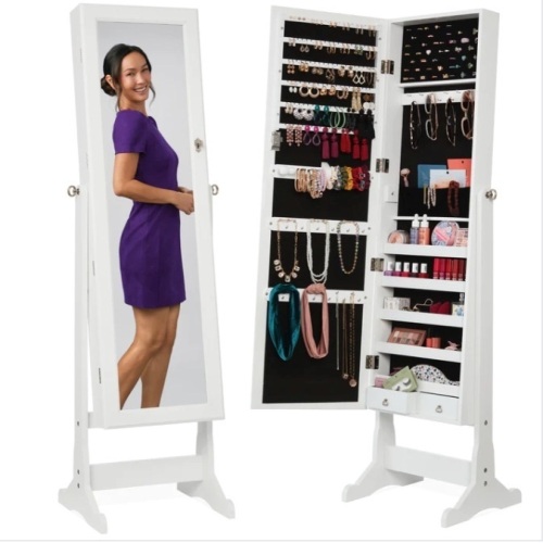 Full Length Freestanding Jewelry Mirror Armoire w/ Velvet Interior $199.99 - Lot 431
