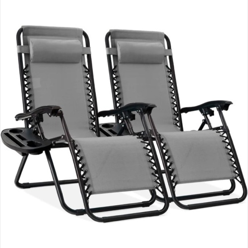 Set of 2 Adjustable Zero Gravity Patio Chair Recliners w/ Cup Holders $149.99 - Lot 323
