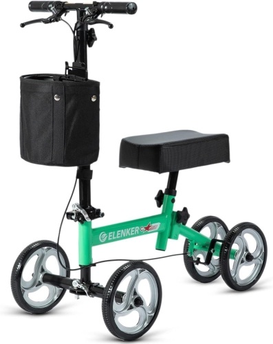 ELENKER Knee Scooter with Basket Dual Braking System for Ankle and Foot Injured (Green) - Lot 818
