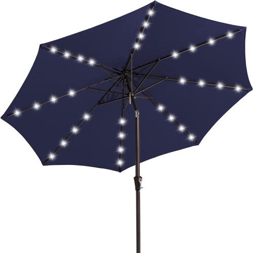 EAREY Upgrade 11FT LED Lighted Patio Umbrella, Solar Outdoor Umbrella, Tilt Table Umbrellafor Pool (Navy) - Lot 894
