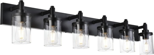 TULUCE Black Bathroom Vanity Light Fixture,6 Light Vintage Bathroom Lighting Fixtures Over Mirror with Clear Glass Shade Wall Lighting Fixture for Kitchen Living Room Dresser Bedroom Corridor - Lot 914