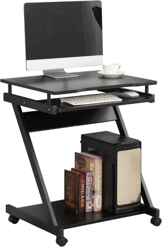 DlandHome Mobile Computer Desk, Mobile Laptop Desk Computer Cart Mobile Z-Metal Sit to Stand Office Desk Rolling Desk Standing Computer Table with Wheels Mobile Desk - Lot 922