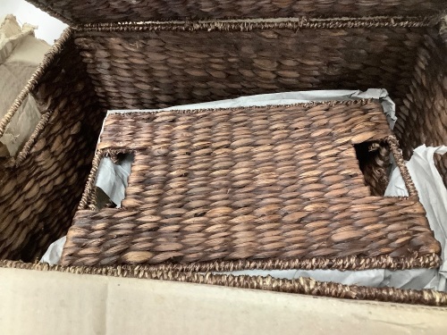Set of 2 Large Hyacinth Storage Baskets w/ Handles, Lid - 21", 20", 18" - Lot 930