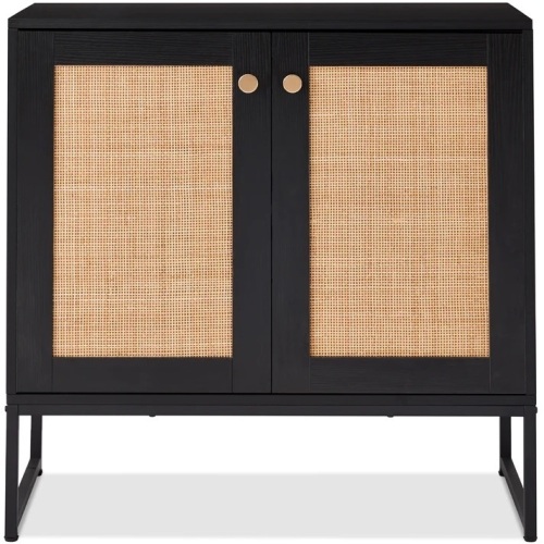 2-Door Rattan Storage Cabinet Accent Furniture for Living Room w/ Foot Pads - Lot 937