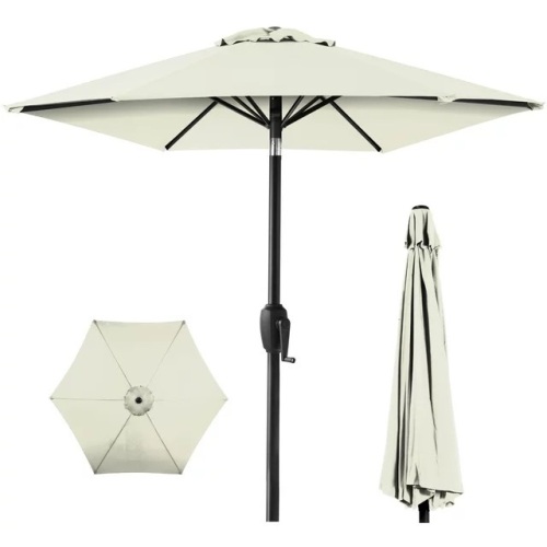 7.5 ft Heavy-Duty Outdoor Market Patio Umbrella with Push Button Tilt, Easy Crank Lift - Lot 983