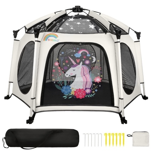 Baby Playpen for Babies and Toddlers, Indoor & Outdoor Portable Play Yard for Baby, Foldable Baby Beach Tent with Canopy and Travel Bag - Lot 988