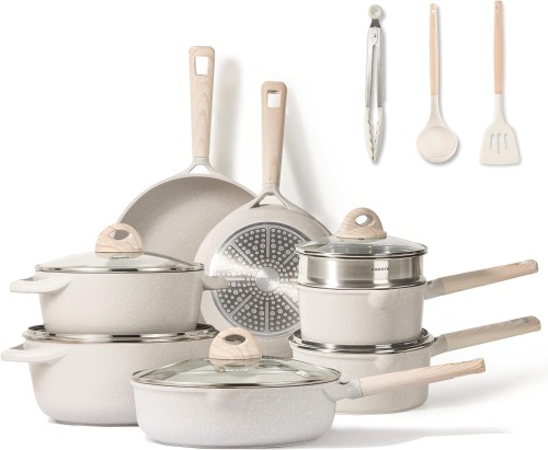 CAROTE 16pcs Pots and Pans Set Non Stick, Kitchen Cookware Sets, Large Capacity Granite Pots Set, Kitchen Induction Pots and Pans Cooking Sets - Lot 994