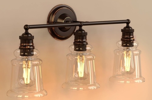 Bonhar Oil Rubbed Bronze Bathroom Vanity Light Fixtures 3 Light, Antique Vanity Lights for Bathroom with Clear Glass, Vintage Vanity Lighting Fixtures (Bulb not Include) - Lot 997