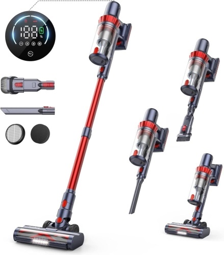 HONITURE Cordless Vacuum Cleaner, 450W 38Kpa Stick Vacuum Cordless with LCD Smart Touchscreen, Max 55mins, 7-Layer Hepa, 6 in 1 Lightweight Handheld Vacuum for Hardwood Floors,Carpets,Stairs,Pet Hair - Lot 1008