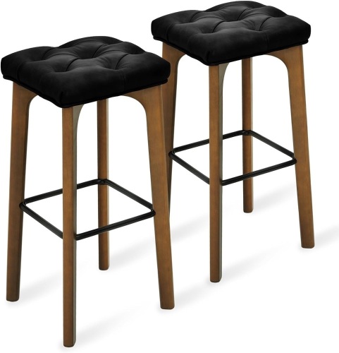 HOUCHICS Bar Stools Set of 2, Bar Height Stools, Kitchen Island Stools, Leather Bar Stools, Wood Bar Stool, Bar Stools, Counter Height Bar Stools, Wooden Barstools, Bar Stool Set (2 Pieces Black) - Lot 1019