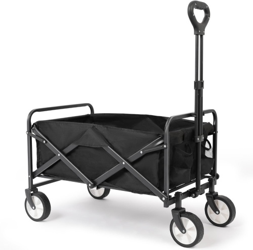 Collapsible Wagon Cart, Portable Folding Wagon, Heavy Duty Utility Foldable Outdoor Garden Wagon Cart for Beach, Sports, Shopping, Outdoor Activities, Camping (Black) - Lot 1025