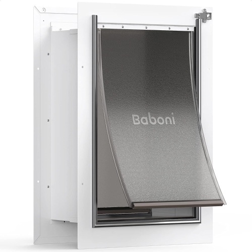 Baboni Pet Door for Wall, Steel Frame and Telescoping Tunnel, Aluminum Lock, Double Flap Dog Door and Cat Door, Strong and Durable (Pets Up to 100 Lb) -Large - Lot 1066
