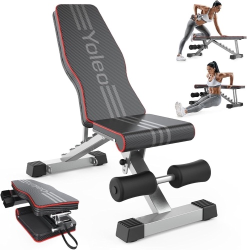 Yoleo Adjustable Weight Bench for Full Body Workout, Foldable Bench Press Bench of Home Gym Strength Training, Incline Decline Flat Utility Workout Bench with Quick Folding& Fast Adjustment (Black) - Lot 1068