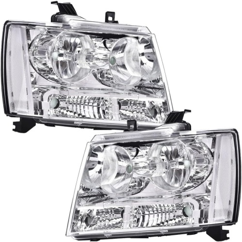PIT66 Headlights, Compatible with 2007-2014 Chevy Tahoe Suburban/2007-2013 Chevy Avalanche Corner HeadLamp, Clear Lens Chrome Housing Clear Reflector - Lot 1075