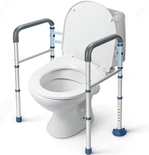 GreenChief Toilet Safety Rails Foldable, Stand Alone Toilet Frame Adjustable Height, Bathroom Toilet Handles with Suction Cups, Freestanding Toilet Bars for Elderly Handicap - Fit Any Toilets (300 LB) - Lot 1086