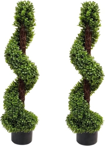 2 x Artificial Topiary Boxwood Spiral Trees (3ft/90cm) - Lot 1095