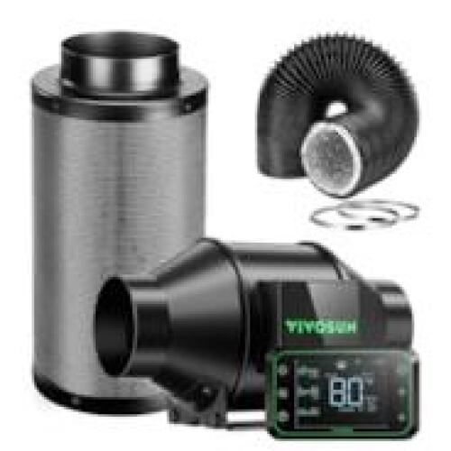 Smart Air Filtration Kit Pro 4″, AeroZesh G4 Inlne Fan with E42A Temp. Humidity WiFi Controller, Carbon Filter & Ducting Combo - Lot 1097