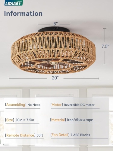 LEDIARY Boho Ceiling Fans w/ Lights - Lot 1005