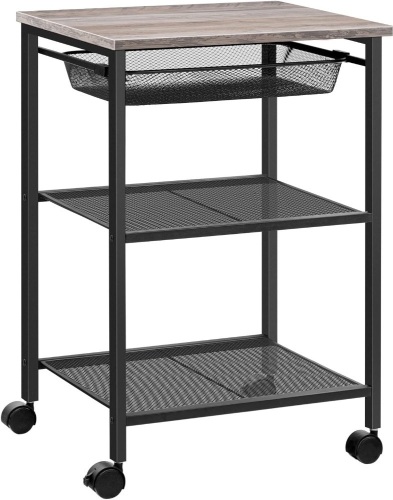 Printer Stand, 3-Tier Printer Cart with Adjustable Mesh Drawer, Heavy Duty Storage Rack Printer Tableon Wheels, for Home Office, Greige and Black BG23PS01 - Lot 1130