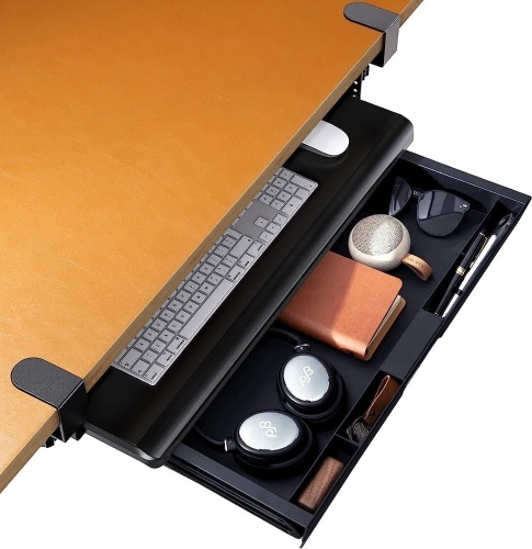 HUANUO Keyboard Tray, Pull Out Drawer Under Desk - Keyboard Tray Under Desk Slide, w/Storage Organizer, Computer Keyboard Stand w/Extra Sturdy C Clamp (32.28" including clamps) - Lot 1148