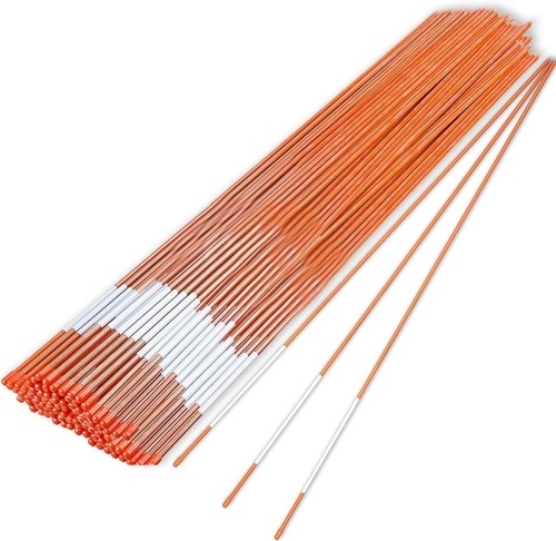 Hourleey 100 Pack 48" Reflective Driveway Markers, 5/16 Inch Dia Snow Stakes with Fiberglass Pole & Hammer Cap, Visibility Safety Markers Reflective Strip for Snow Plowing and Landscape - Lot 1150