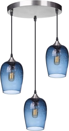 ARIAMOTION Pendant Lights Kitchen Island Glass Chandelier Over Dining Room Table Cluster Pendant Lighting Modern Blue Bubbles Teardrop Ceiling Hanging Light Fixtures 3-Lights Lampe Shade 7 Inch H - Lot 1155