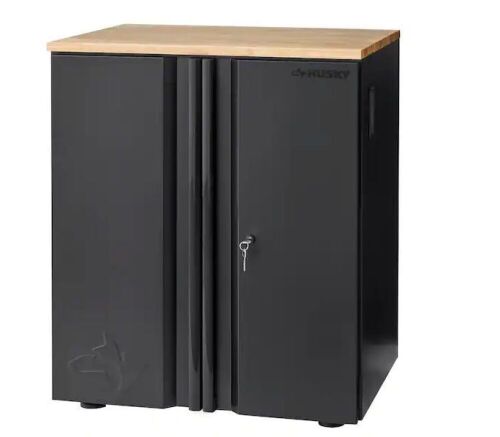 Husky Heavy Duty Welded 20-Gauge Steel 2-Door Garage Base Cabinet in Black, 28 in. W x 32 in. H x 21.5 in. D - Lot 37
