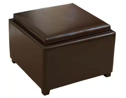 Noble House Wellington Brown Leather Tray Top Ottoman  - Lot 111