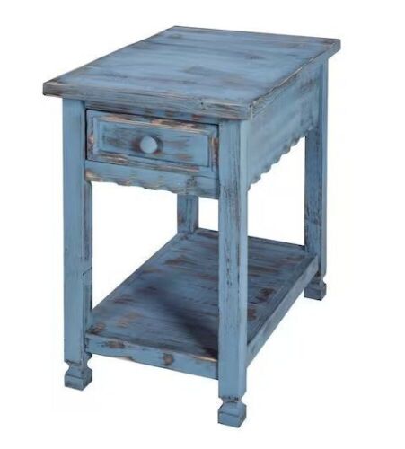 Country Cottage Blue Antique Chairside Table  - Lot 117
