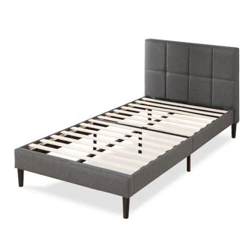 Lottie Grey Twin Upholstered Platform Bed Frame with Short Headboard  - Lot 141