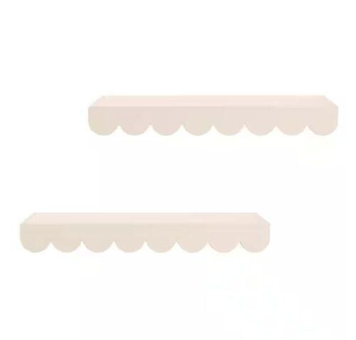 Scalloped White Wood Floating Wall Shelves, Set of 2  - Lot 353