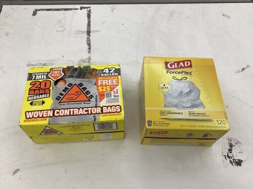 42 Gal Woven Contractor Bags & Glad Forceflex Trash Bags  - Lot 365
