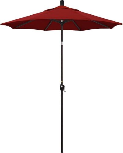 California Umbrella 6' Round Aluminum Market Umbrella, Crank Lift, Push Button Tilt, Bronze Pole - Lot 460