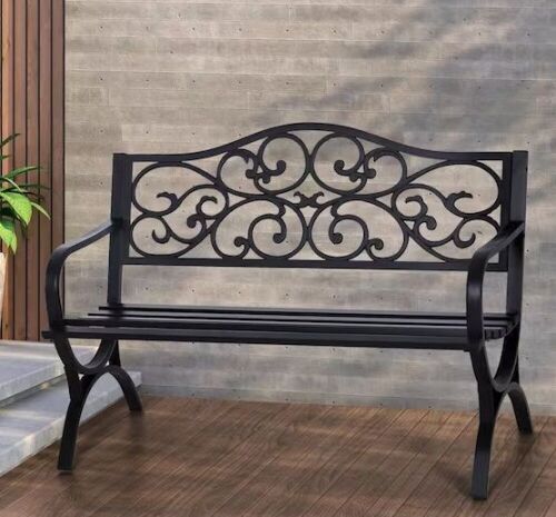 50 in. Black Butterfly Pattern Metal Outdoor Bench  - Lot 480