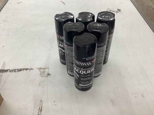 Case of (6) Minwax Clear Aerosol Lacquer, Clear Satin  - Lot 512
