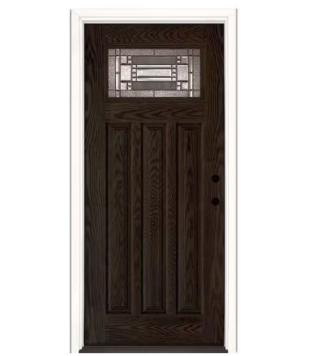 Feather River Doors 36 in. x 80 in. Preston Patina Caming Craftsman Walnut Oak Left-Hand Inswing Fiberglass Front Door - Lot 39
