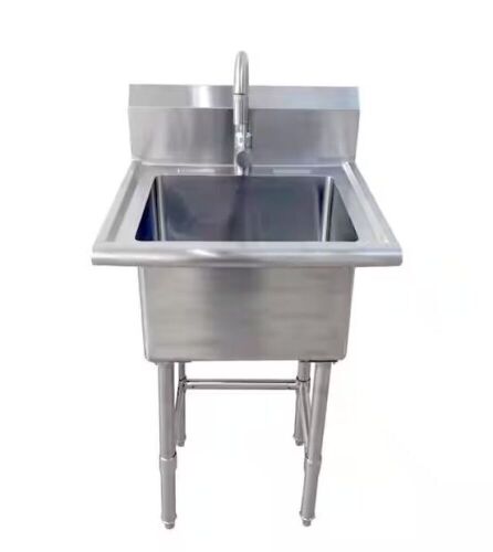 Glacier Bay 23 in. Stainless Steel 1 Compartment Wall Mount Commercial Utility Kitchen Sink with Faucet - Lot 49