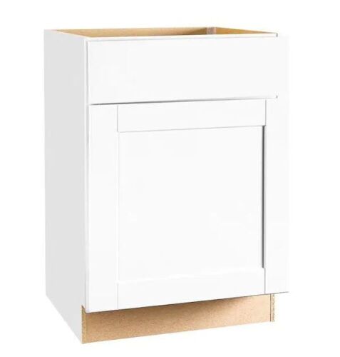 Hampton Bay Shaker 24 in. W x 24 in. D x 34.5 in. H Assembled Base Kitchen Cabinet in Satin White with Ball-Bearing Drawer Glides  - Lot 55