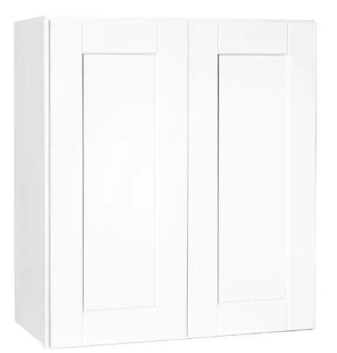 Hampton Bay Shaker 27 in. W x 12 in. D x 30 in. H Assembled Wall Kitchen Cabinet in Satin White  - Lot 57