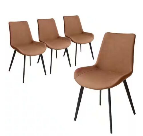 Brown Faux Leather Upholstered Modern Style Dining Chair with Carbon Steel Legs, Set of 4 - Lot 367