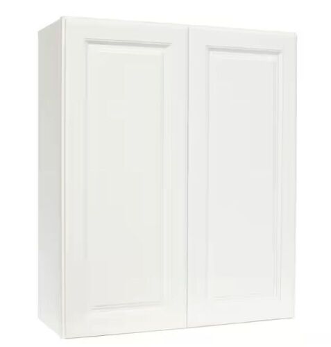 Hampton Bay Hampton 30 in. W x 12 in. D x 36 in. H Assembled Wall Kitchen Cabinet in Satin White  - Lot 444