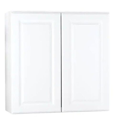 Hampton Bay Hampton 30 in. W x 12 in. D x 30 in. H Assembled Wall Kitchen Cabinet in Satin White  - Lot 445