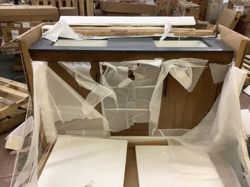 Bathroom Vanity with Double Basin - Damaged Top, Bowl, Corner, Piece of Cabinet & Cracked Backsplash  - Lot 105